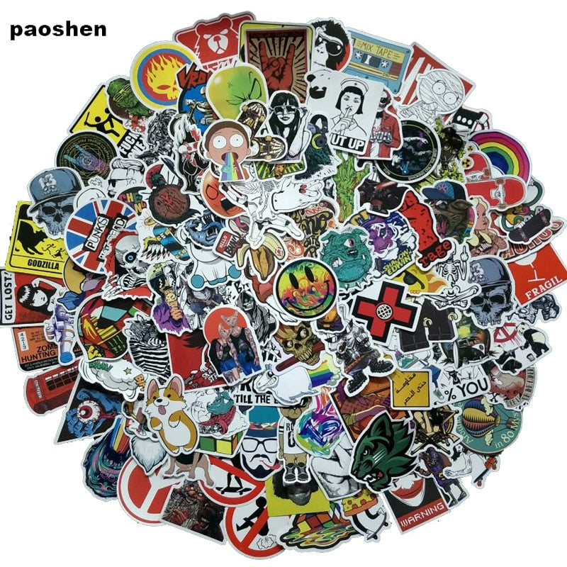 100Pcs random NO Repeat Mixture Stickers Doodling Travel DIY Stickers On The Car Motorcycle Luggage Laptop Bike Scooter